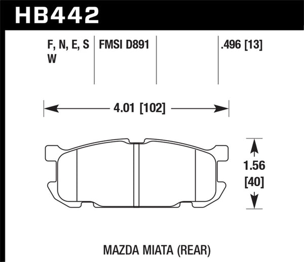 Hawk HB442E.496 01-02 Miata w/ Sport Suspension Blue 9012  Race Rear Brake Pads D891