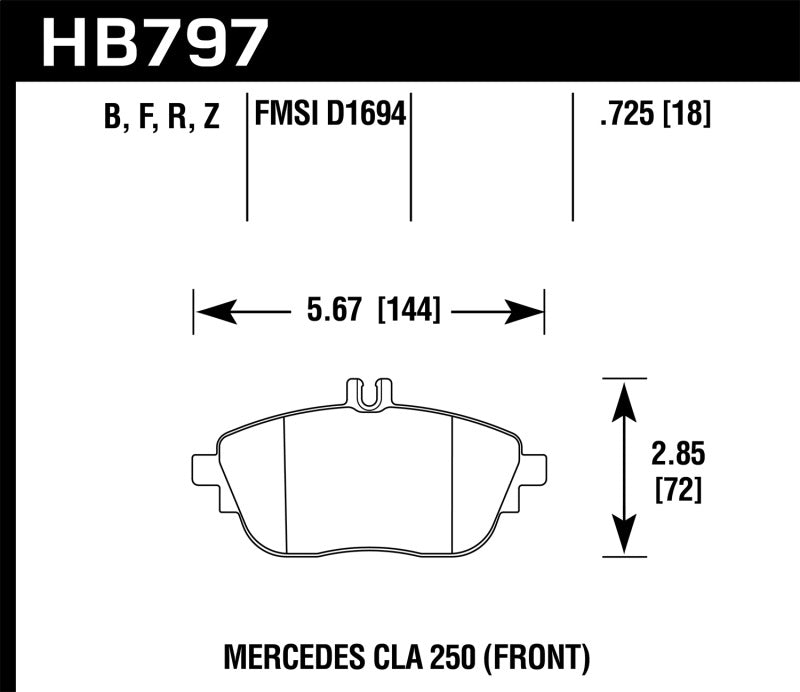 Hawk HB797B.725 17+ Infiniti QX30 HPS 5.0 Front Brake Pads