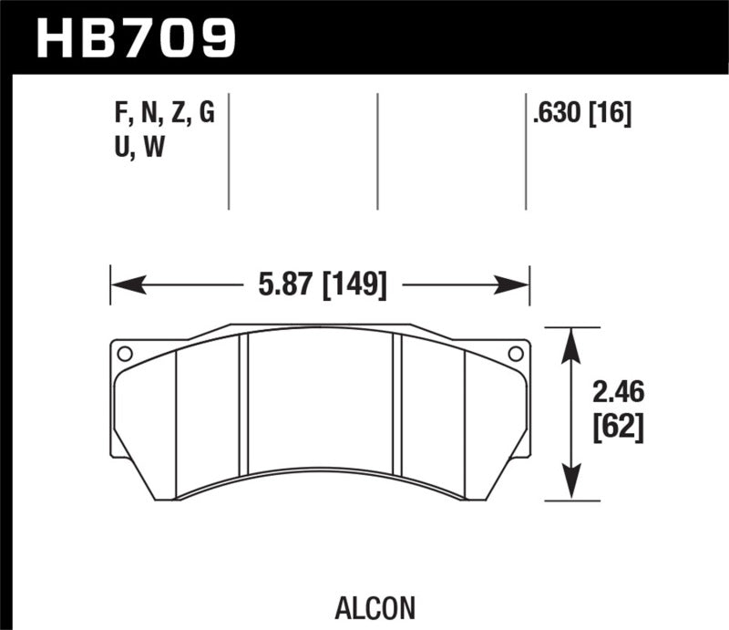 Hawk HB709G.630 Performance Alcon Mono 6, Model 4497 DTC-60 Race Brake Pads