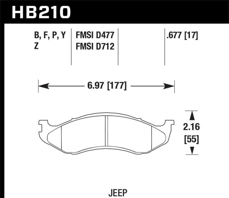 Hawk 1990-1998 Jeep Cherokee (BJ) (4WD) HPS 5.0 Plaquettes de frein avant