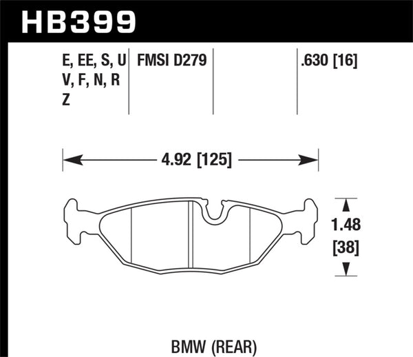 Hawk HB399N.630 84-4/91 BMW 325 (E30) HP+ Street Rear Brake Pads