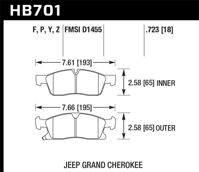 Hawk 11-12 Dodge Durango / 11-12 Jeep Grand Cherokee HPS Plaquettes de frein avant