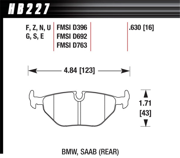 Hawk HB227F.630 95-99 BMW M3 E36 HPS Street Rear Brake Pads