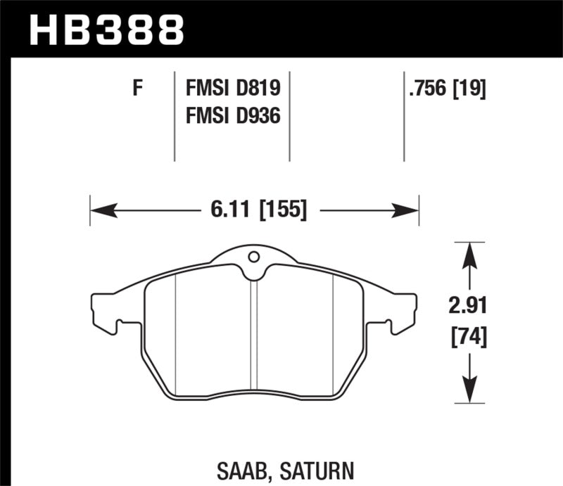 Hawk 99-02 Saab 9-3/99-04 Saab 9-5 D819 HPS Street Plaquettes de frein avant