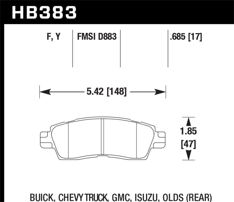 Hawk HB383F.685 Buick / Chevy Truck / GMC / Isuzu / Olds / HPS Street Rear Brake Pads