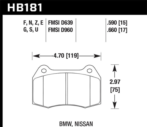 Hawk 02-04 Acura RSX / 94-97 BMW 840CI/850CI / 92-02 Nissan Skyline DTC-60 Plaquettes de frein avant course