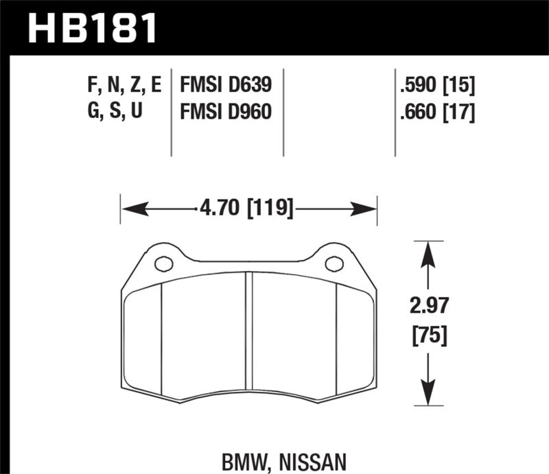 Hawk 95-02 Nissan Skyline GT-R (R33/R34) DTC-60 Plaquettes de frein avant course