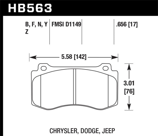 Hawk HB563U.656 12-20 Challenger/Charger 06-10 Grand Cherokee SRT8 DTC-70 Motorsports Front Brake Pads