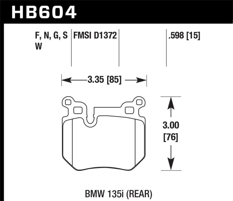 Hawk HB604W.598 BMW 135i DTC-30 Race Rear Brake Pads