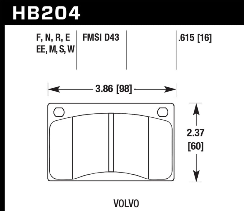 Hawk Volvo 142/145/164/240/242/244/245/262/265/1800 Plaquettes de frein de course noires