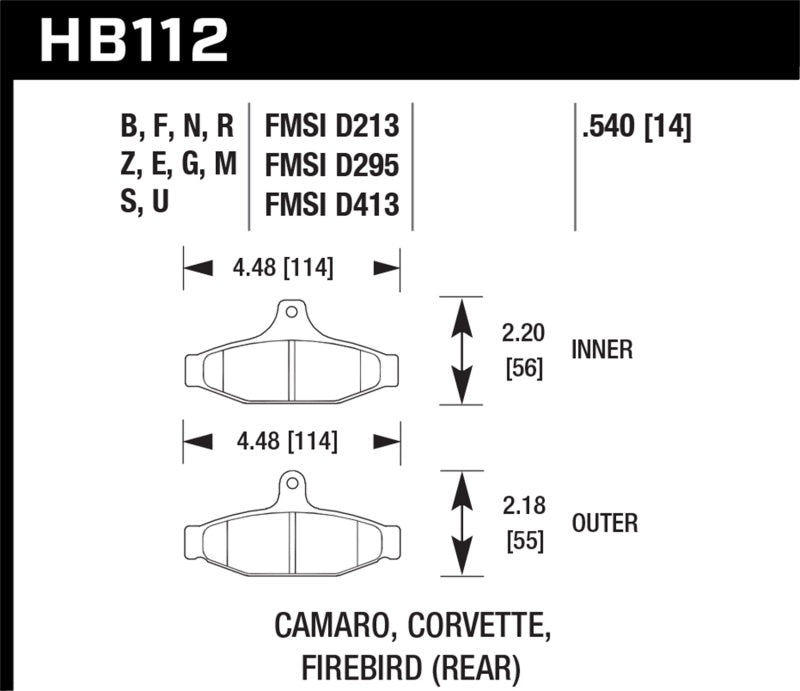 Hawk 1990-1990 Chevy Camaro Iroc-Z (avec freins robustes) HPS 5.0 plaquettes de frein arrière