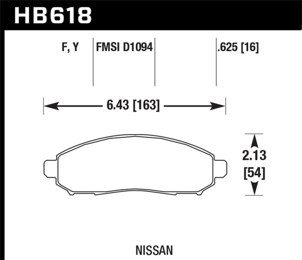 Hawk HB618F.625 05-15 Nissan Frontier 2WD/4WD / 05-15 Nissan Xterra HPS Street Front Brake Pads