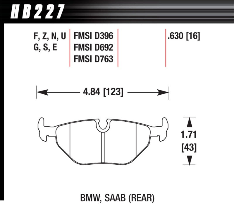 Hawk HB227V.630 92-95 BMW 325is DTC-50 Race Rear Brake Pads