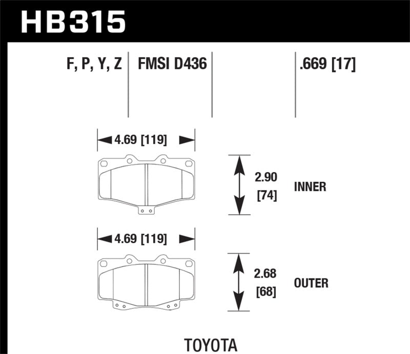 Hawk 95-98 Toyota Tacoma HPS 5.0 Plaquettes de frein avant