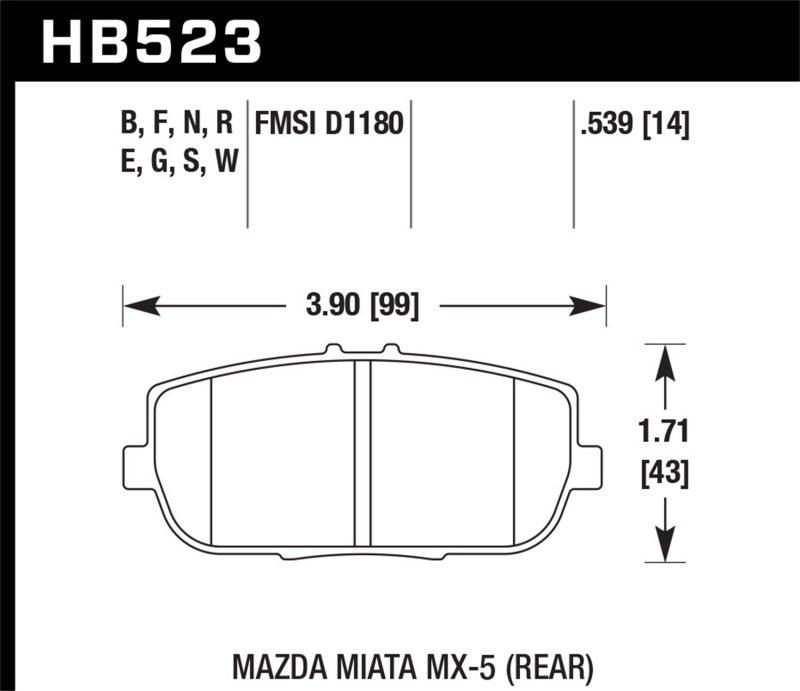 Hawk Plaquettes de frein arrière Mazda MX-5 Miata Club Spec HPS 5.0 2006-2006