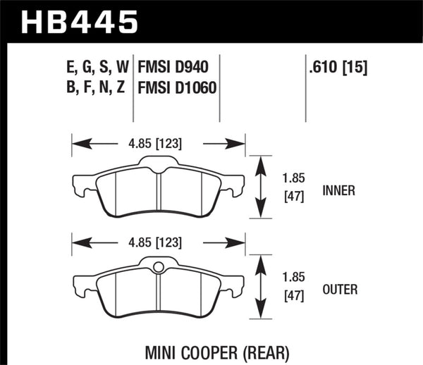 Hawk 02-06 Mini Cooper / Cooper S HP+ Street Plaquettes de frein arrière