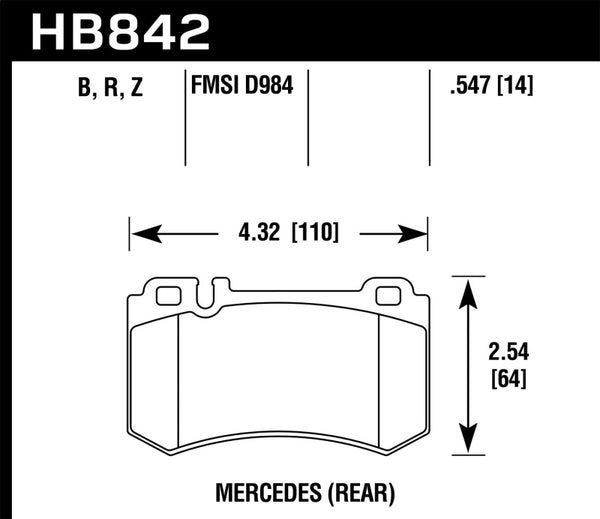 Hawk 05-10 Mercedes SLK Classe HPS 5.0 Plaquettes de frein arrière