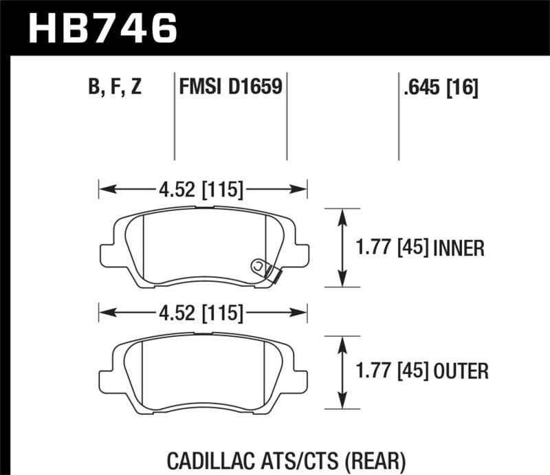 Plaquettes de frein arrière Hawk Cadillac 13-16 ATS / 14-15 CTS HPS