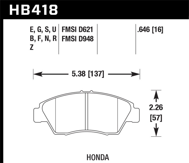 Hawk 02-06 Acura RSX / 93-97 Honda Civic Del Sol VTEC DTC-70 Plaquettes de frein avant