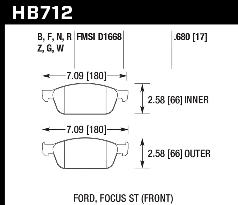 Plaquettes de frein de course avant Hawk 13 Ford Focus DTC-30