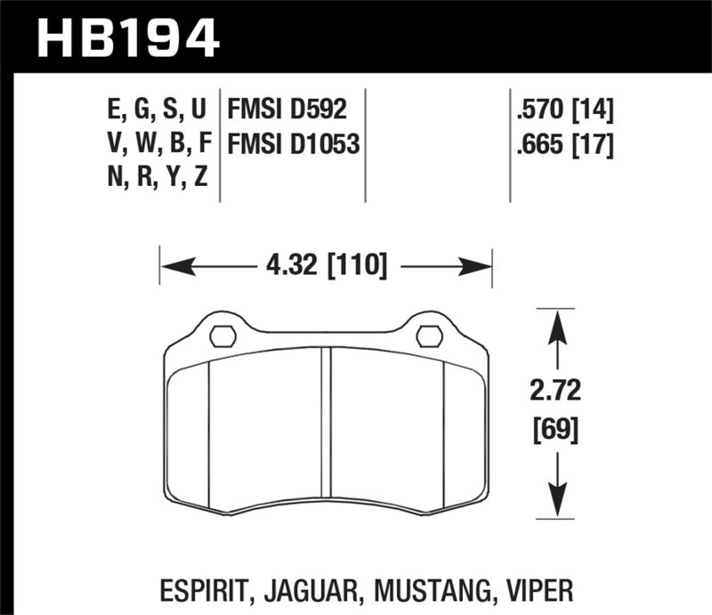 Hawk HB194W.570 04-11 Chry 300C/06-14 Jeep Grand Cherokee SRT-8 /10-14 Chevy Camaro SS Race DTC-30 Brake Pads