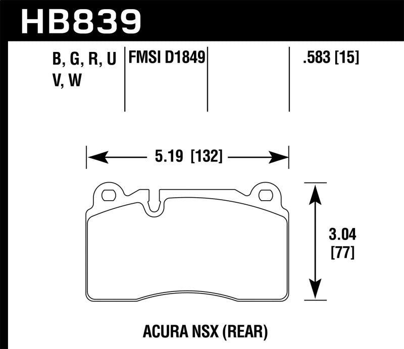 Hawk HB839N.583 2017 Acura NSX HP+ Race Rear Brake Pads