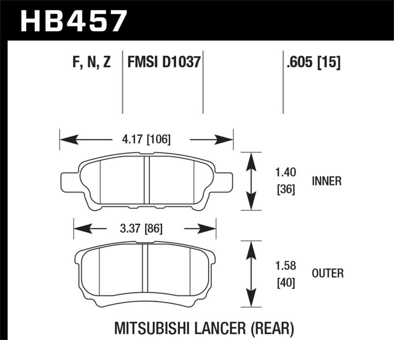 Hawk 07-09 Dodge Caliber R/T / 08-09 Caliber SXT / 08-09 Mitsubishi Lancer DE/ES/GTS HPS Street Arrière