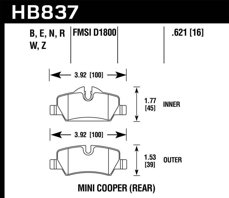 Hawk 14-19 Mini Cooper Bleu 9012 Plaquettes de frein arrière pour sports mécaniques