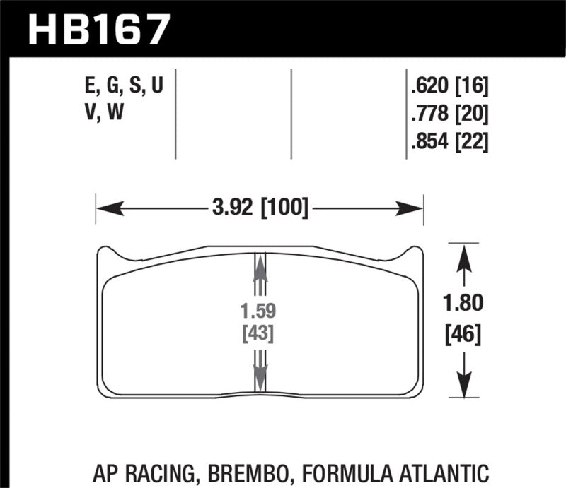 Hawk HB167G.620 Brembo 16mm DTC-60 Race Brake Pad Sets