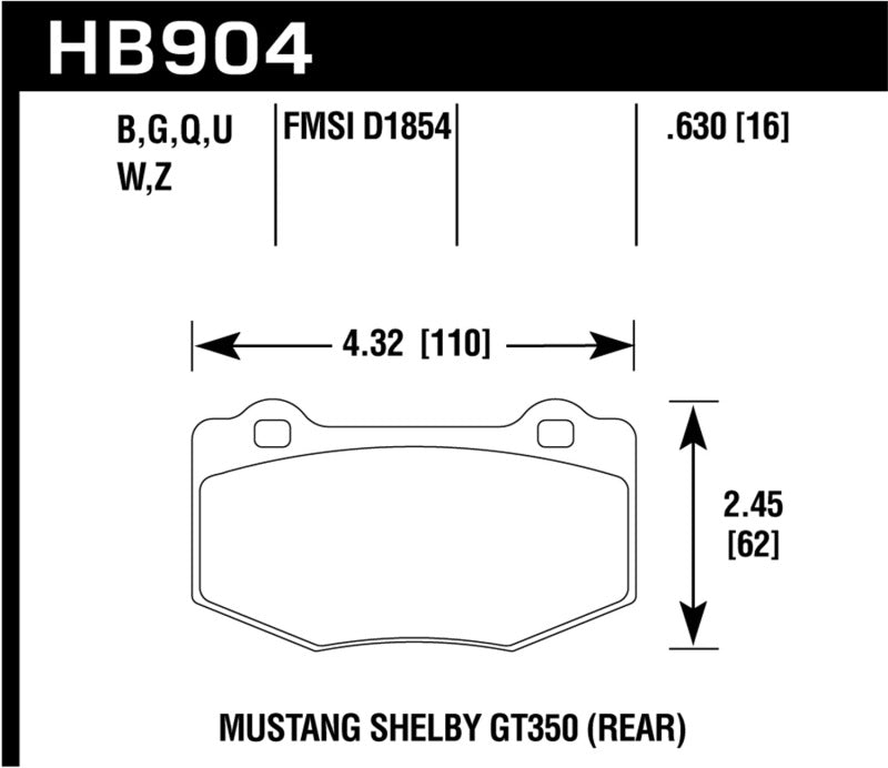 Hawk HB904W.630 15-17 Ford Mustang DTC-30 Rear Race Pads