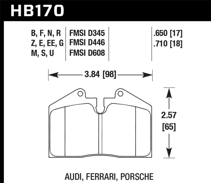 Hawk HB170G.710 97-02 Ferrari Maranello DTC-60 Front Race Brake Pads