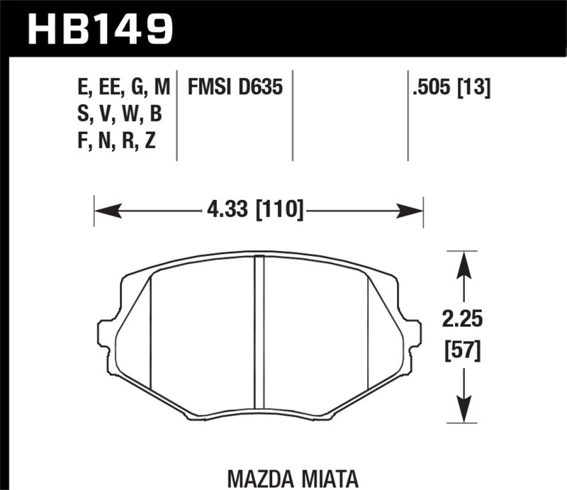 Hawk 94-05 Miata (01-05 Suspension normale) DTC-50 Plaquettes de frein avant de course D635