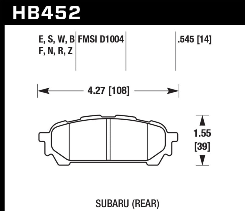 Hawk HB452W.545 04-05 Subaru WRX/04-05 Impreza RS DTC-30 Rear Race Brake Pads