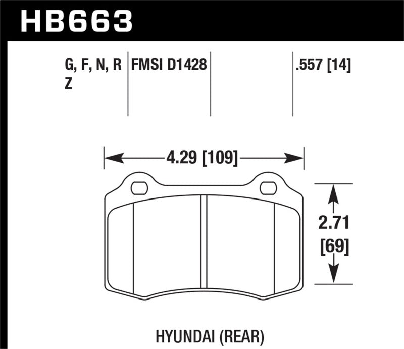 Hawk HB663N.557 10 Hyundai Genesis Coupe (Track w/ Brembo Brakes) HP+ Autocross 14mm Rear Brake Pads