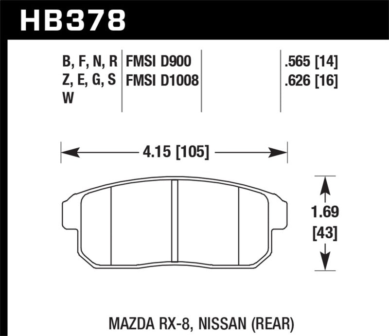 Hawk HB378F.626 03-06 Sentra Spec V. HPS Street Rear Brake Pads