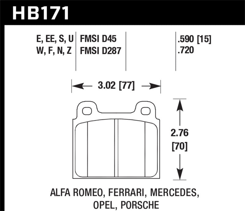 Hawk 69-77 & 84-89 Porsche 911 Bleu 9012 Plaquettes de frein avant course