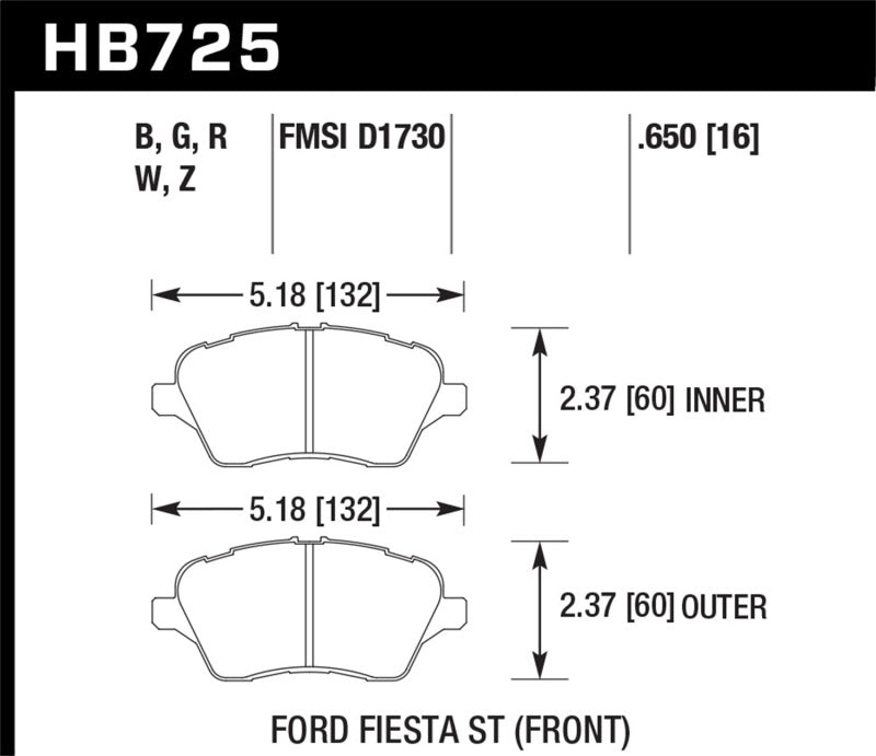 Plaquettes de frein avant Hawk 2014 Ford Fiesta ST DTC30