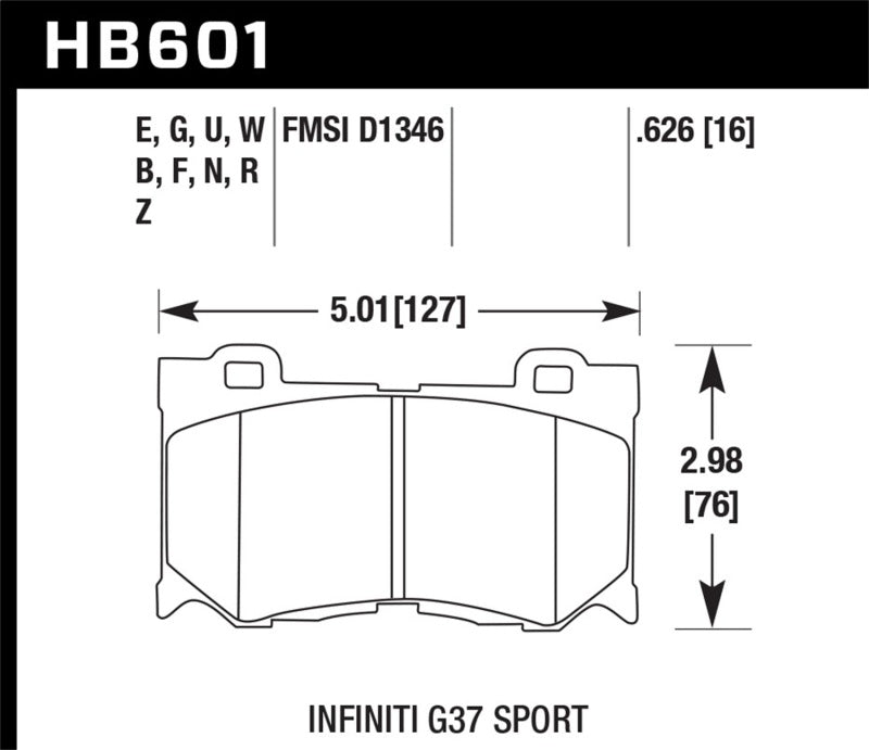 Hawk 10-11 Infiniti FX50 / 09-10 G37 / 09-10 Nissan 370Z DTC-60 Plaquettes de frein avant course