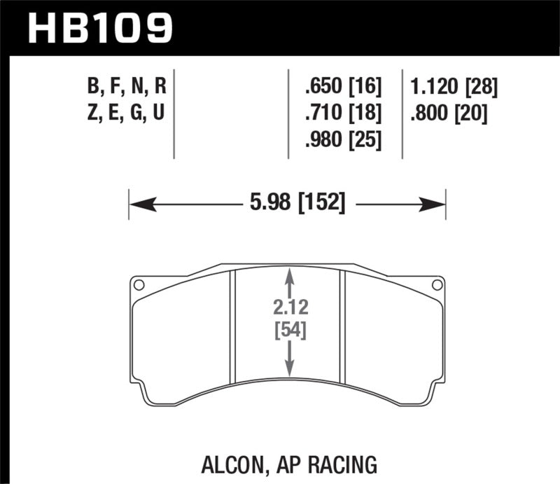 Hawk HB109G.980 AP Racing Alcon DTC-60 Race Brake Pads