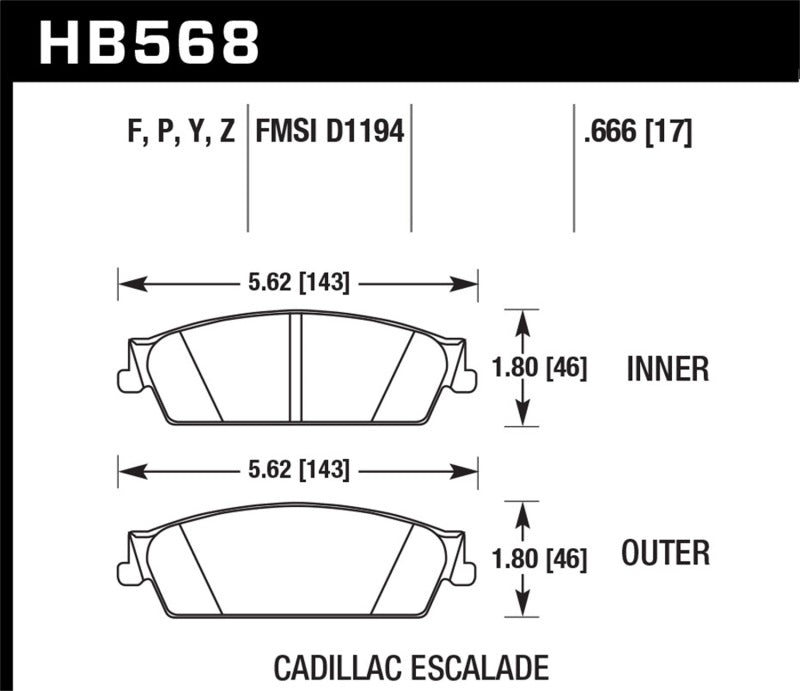 Plaquettes de frein arrière Hawk Cadillac / Chev Avalanche/Silverado/Suburban/Tahoe / GMC Sierra/Yukon HPS