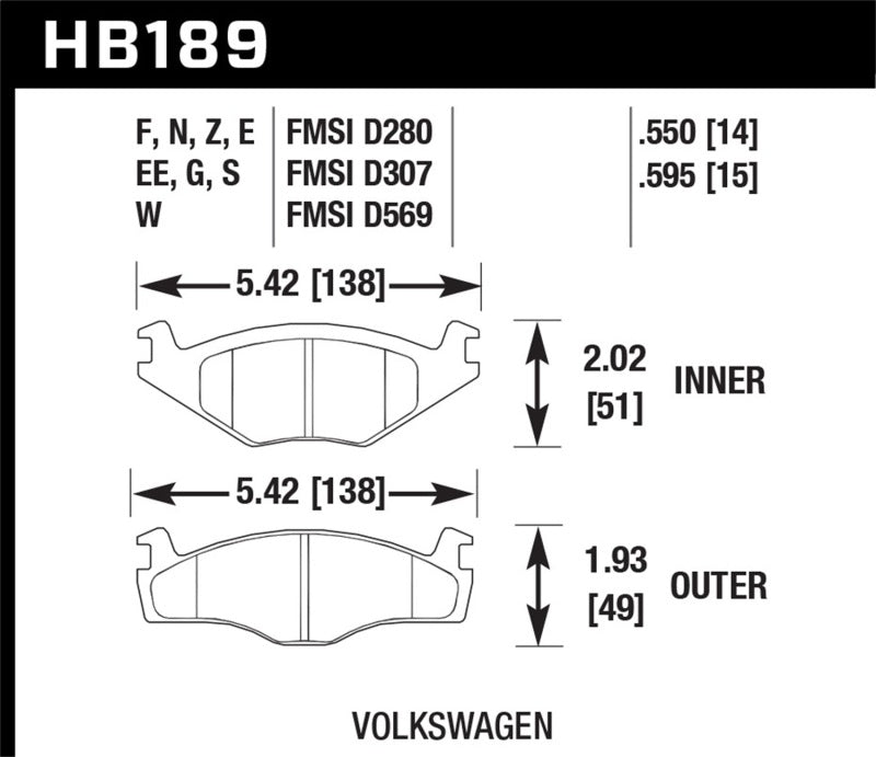 Hawk HB189D.595 91-93 Volkswagen Cabriolet Front ER-1 Brake Pads